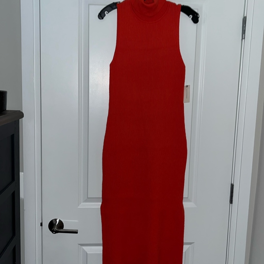 COPY - Anthropologie Daily Practice Red Ribbed Knit Turtleneck Sweater Midi Dres